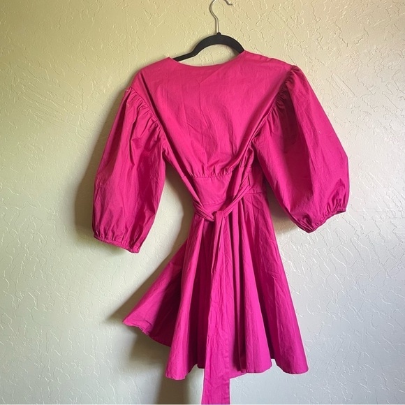 Showpo ZYLA MINI DRESS - PUFF SLEEVE WRAP DRESS IN BERRY - Picture 4 of 8